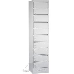 Armoire de rechargement pour ordinateurs portables, avec 10 casiers, gris clair / gris clair