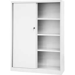 BISLEY Armoire à portes coulissantes ECO, 3 tablettes, 4 hauteurs de classeurs, blanc trafic