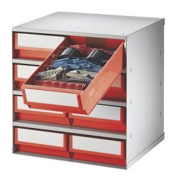 Bloc-tiroir, charge max. 75 kg, h x l x p 395 x 376 x 300 mm, 8 tiroirs, tiroirs rouges