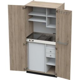 Module de cuisine avec portes battantes, 2 plaques de cuisson céramique, évier à droite, chêne, 1956 x 900 x 650 mm