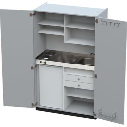 Module de cuisine avec portes battantes, 2 plaques de cuisson, évier à droite, gris, 1956 x 1200 x 650 mm
