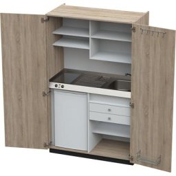 Module de cuisine avec portes battantes, 2 plaques de cuisson céramique, évier à droite, chêne, 1956 x 1200 x 650 mm