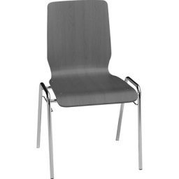 Chaise à coque en bois NUKI, piétement chromé, lot de 4, bois anthracite