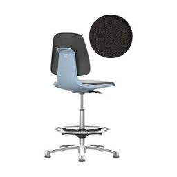 bimos Siège d'atelier LABSIT, avec patins et repose-pieds circulaire, assise à habillage tissu, bleu
