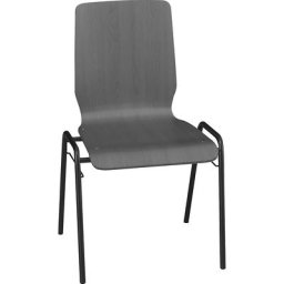 Chaise à coque en bois NUKI, piétement peint, lot de 4, bois anthracite