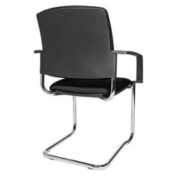 Topstar Chaise rembourrée empilable, chaise à piétement luge, lot de 2, piétement chromé, rembourrage noir