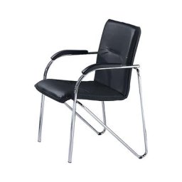 Fauteuil empilable à habillage en similicuir, piétement chromé, lot de 2, habillage noir