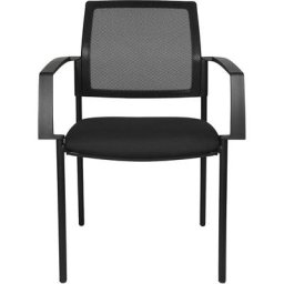 Topstar Chaise empilable à dossier résille, 4 pieds, lot de 2, assise noire, piétement noir