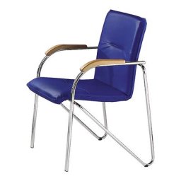 Fauteuil empilable à habillage en similicuir, piétement chromé, lot de 2, habillage bleu