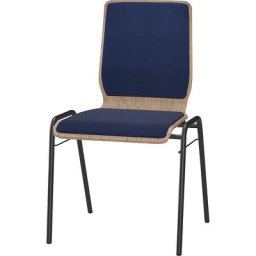 Chaise à coque en bois NUKI, rembourrée, piétement peint, lot de 4, rembourrage bleu roi