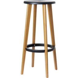Tabouret de bar WOODY, avec pieds en bois, lot de 2, noir