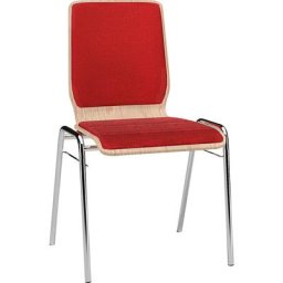Chaise à coque en bois NUKI, rembourrée, piétement chromé, lot de 4, rembourrage rouge