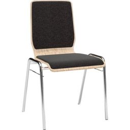 Chaise à coque en bois NUKI, rembourrée, piétement chromé, lot de 4, rembourrage noir