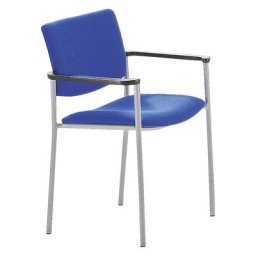 Siège visiteur rembourré à patins en plastique, piétement coloris aluminium, habillage bleu