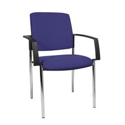 Topstar Chaise rembourrée empilable, piétement quatre pieds, lot de 2, piétement chromé, rembourrage bleu