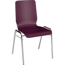 Chaise à coque en bois NUKI, piétement chromé, lot de 4, bois bordeaux