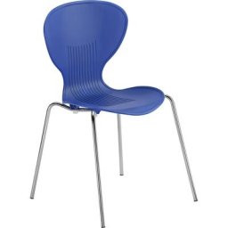 Chaise coque en plastique, piétement chromé, coque bleu, lot de 4