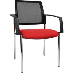 Topstar Chaise empilable à dossier résille, 4 pieds, lot de 2, assise rouge, piétement chromé