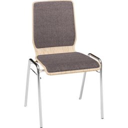 Chaise à coque en bois NUKI, rembourrée, piétement chromé, lot de 4, rembourrage gris