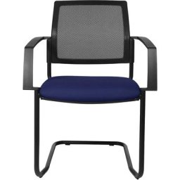 Topstar Chaise empilable à dossier résille, chaise à piétement luge, lot de 2, assise bleue, piétement noir