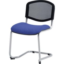 Chaise empilable à piétement luge, dossier résille, piétement coloris aluminium, habillage bordeaux, lot de 2