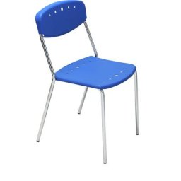 Chaise empilable PENNY, lot de 4, piétement chromé, bleu