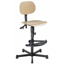 meychair Siège d'atelier à hauteur réglable par serrage mécanique, avec patins et repose-pieds standard, bois