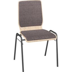 Chaise à coque en bois NUKI, rembourrée, piétement peint, lot de 4, rembourrage gris