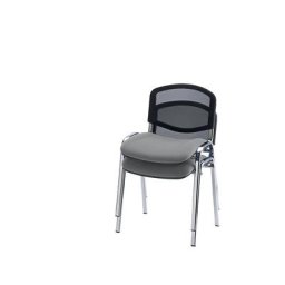 Siège visiteur empilable, dossier résille, piétement chromé, habillage gris, lot de 2