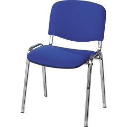Siège visiteur empilable, dossier rembourré, piétement chromé, habillage bleu, lot de 4