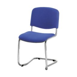 Chaise empilable à piétement luge, dossier rembourré, piétement chromé, habillage bleu roi, lot de 2