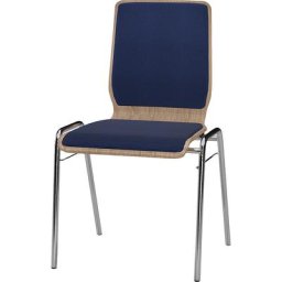 Chaise à coque en bois NUKI, rembourrée, piétement chromé, lot de 4, rembourrage bleu roi