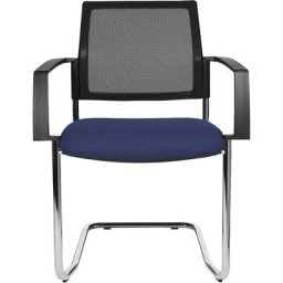 Topstar Chaise empilable à dossier résille, chaise à piétement luge, lot de 2, assise bleue, piétement chromé