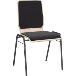 Chaise à coque en bois NUKI, rembourrée, piétement peint, lot de 4, rembourrage noir