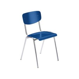 Chaise empilable CLASSIC, piétement chromé, lot de 4, bois bleu gentiane