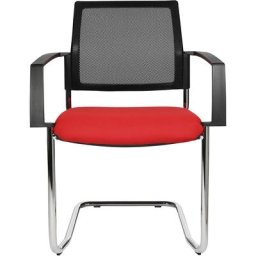 Topstar Chaise empilable à dossier résille, chaise à piétement luge, lot de 2, assise rouge, piétement chromé