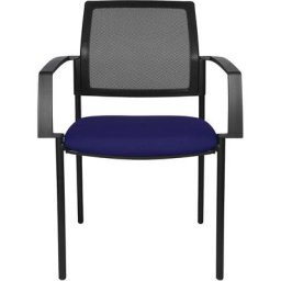Topstar Chaise empilable à dossier résille, 4 pieds, lot de 2, assise bleue, piétement noir