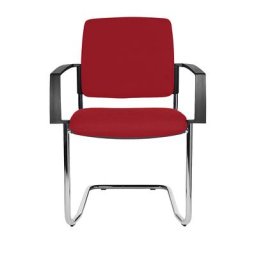 Topstar Chaise rembourrée empilable, chaise à piétement luge, lot de 2, piétement chromé, rembourrage rouge