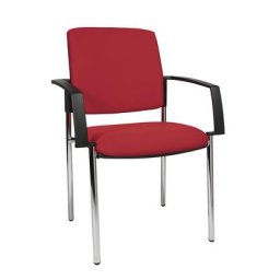 Topstar Chaise rembourrée empilable, piétement quatre pieds, lot de 2, piétement chromé, rembourrage rouge