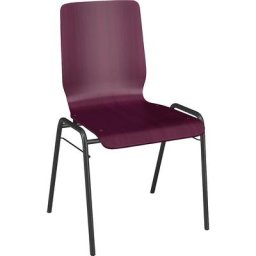 Chaise à coque en bois NUKI, piétement peint, lot de 4, bois bordeaux