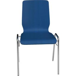 Chaise à coque en bois NUKI, piétement chromé, lot de 4, bois bleu gentiane