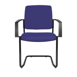 Topstar Chaise rembourrée empilable, chaise à piétement luge, lot de 2, piétement noir, rembourrage bleu