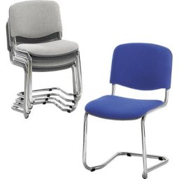 Chaise empilable à piétement luge, dossier rembourré, piétement coloris aluminium, habillage gris, lot de 2