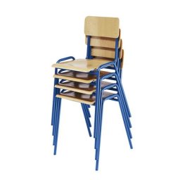 eurokraft basic Chaise empilable en contreplaqué de hêtre, lot de 4, piétement bleu gentiane