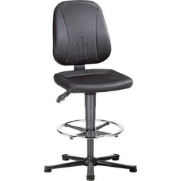 bimos Siège d'atelier antistatique, habillage tissu noir, piétement à cinq branches en tube d'acier, avec patins et repose-pieds circulaire
