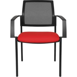 Topstar Chaise empilable à dossier résille, 4 pieds, lot de 2, assise rouge, piétement noir