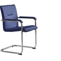 Siège à piétement luge à revêtement en cuir véritable, piétement chromé, lot de 2, coloris cuir bleu