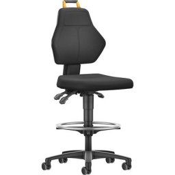 eurokraft pro Siège d'atelier noir, avec roulettes blocables et repose-pieds circulaire, habillage textile