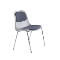 Chaise coque rembourrée, coque grise, tissu bleu gris