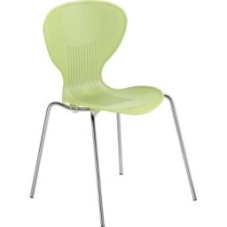 Chaise coque en plastique, piétement chromé, coque pistache, lot de 4
